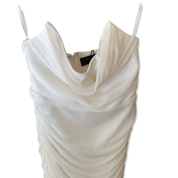 Michael Costello x Revolve India Dress white mesh shirred midi bodycon bustier - Picture 7 of 12